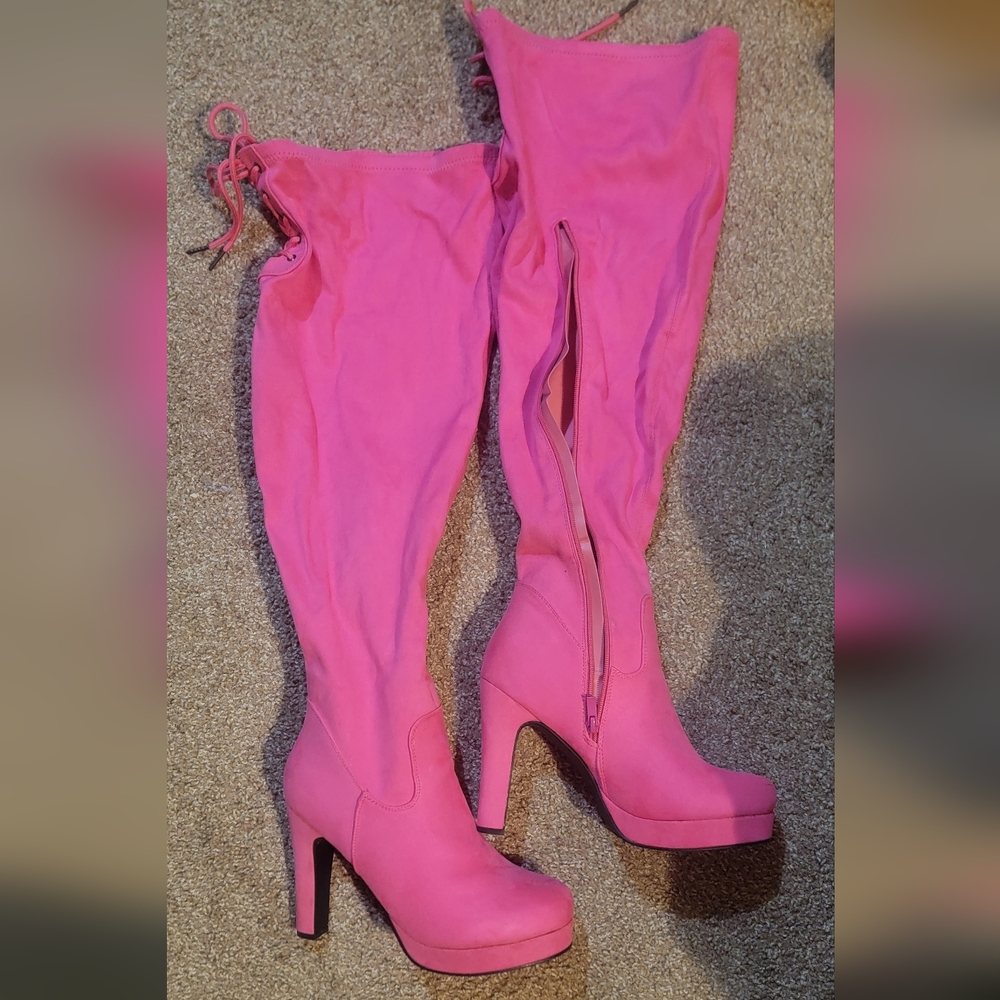 Pink Over-the-Knee High Heel Boots